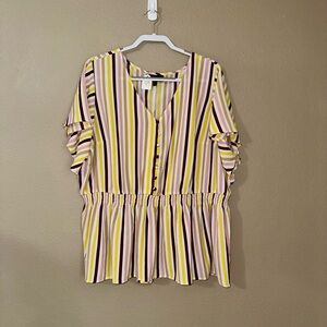 Lane Bryant Multicolor Striped Button-Front Blouse